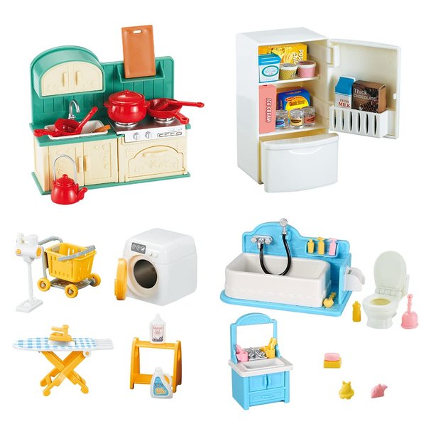 TAKIHON Dollhouse Furniture Set,Kitchen Toy Set,Bathroom Toy Set,Dollhouse Fridge/Washing Machin Set for Kids,Doll House Miniature Accessories,Educational Pretend Play Toys for Toddler,Boys,Girls