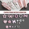 FSpronail Nail Charms for Acrylic Nails 3D Pink Pearls Heart Star with Bows and Gems Flowers Nail Art Design DIY Decor Accessories with Tweezer
