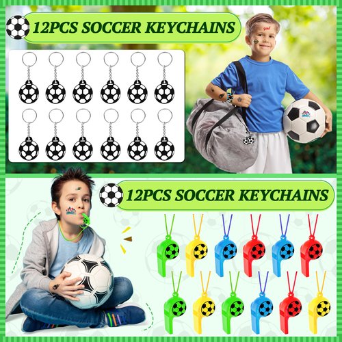 Miucat 120Pcs Soccer Party Favors, Soccer Birthday Party Supplies with Whistle Stickers Slap Bracelet Key Chains and Soccer Goodie Bags for Soccer Party Decorations Supplies