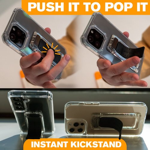 Scooch Wingback [3-Pack] Pop Up Phone Grip, Stand, and Car Mount for Smartphones [Two-Way Stand] Compatible with Any Smartphone and Most Cases, Works with Magnetic Car Mounts (Clear)