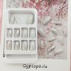 Coffin Press on Nails Short Acrylic Nails Silver Glitter Sequins Fake Nails Designs Artificial Glue on Nails Glossy Short Ballerina Stick on Nails for Women 24 Pcs / 12 Size