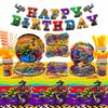 Dirt Bike Birthday Party Supplies, Includes Happy Birthday Banner, Plate, Napkin, Cups, Tablecloth, for Kids Boys Girls Motorcycle Extreme Sports Birthday Decorations Serve 20