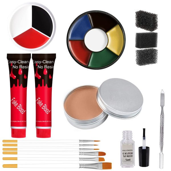 Kaynest Fake Blood Scar Wax SFX Makeup Kit, Fake Wound Modeling Scar Wax for Halloween Face Paint Makeup Stage Monster Zombie Vampire Special Effects Kit Makeup