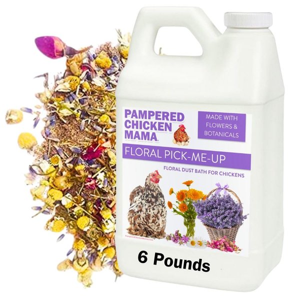 Pampered Chicken Mama Floral Dust Bath with Non-GMO Herbs: All Natural Poultry Supplies for Hens Who Love Bathing in Chicken Coops - Pick Me Up Floral Dust Bath (20 pounds)