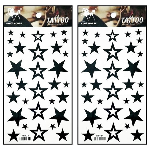 Tattoos 2 Sheets Black Stars Temporary Tattoos Stickers Fake Body Arm Chest Shoulder Tattoos for Teens Men Women