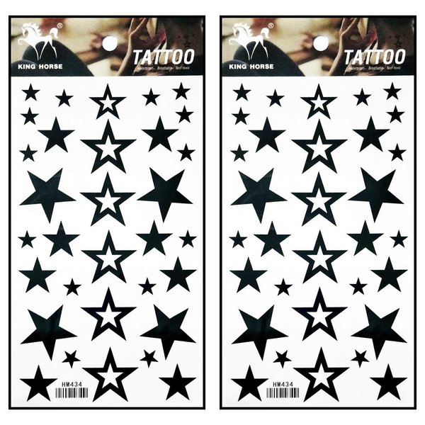 Tattoos 2 Sheets Black Stars Temporary Tattoos Stickers Fake Body Arm Chest Shoulder Tattoos for Teens Men Women