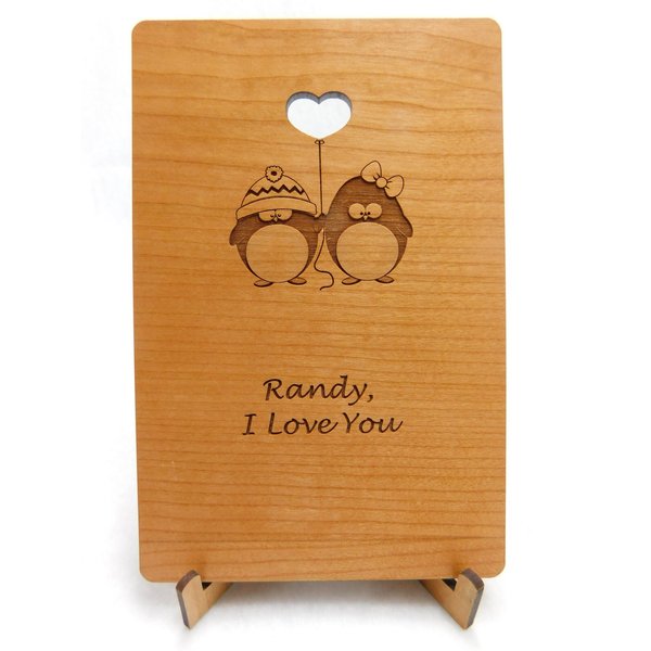 FREE ENGRAVING Custom Laser Cut Penguin Love Card. Customize OnLine (Card Only)
