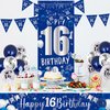 16th Birthday Decorations for Boys Girls, Happy 16th Birthday Banner Blue and Silver 16th Birthday Balloons Happy Birthday Backdrop Door Banner Confetti Balloons 16 Year Old Party Supplies