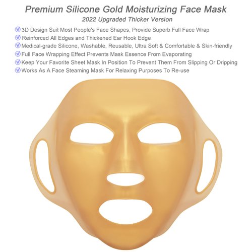 GELMAY 3D Gold Moisturizing Face Mask 4Pack - Silicone Facial Mask Sheet - Reusable Face Mask Cover for Women - Facial Patches Wrap for Prevent Evaporation