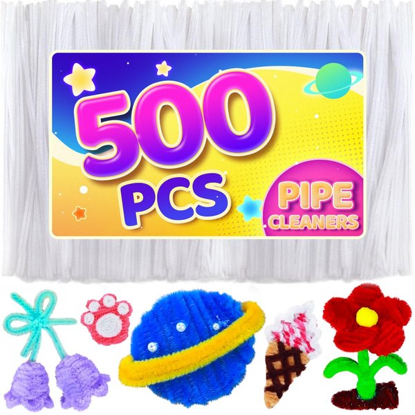 Eppingwin 500pcs Pipe Cleaners, White Pipe Cleaners Craft Supplies,Chenille Stems for DIY Arts Crafts Project(White)