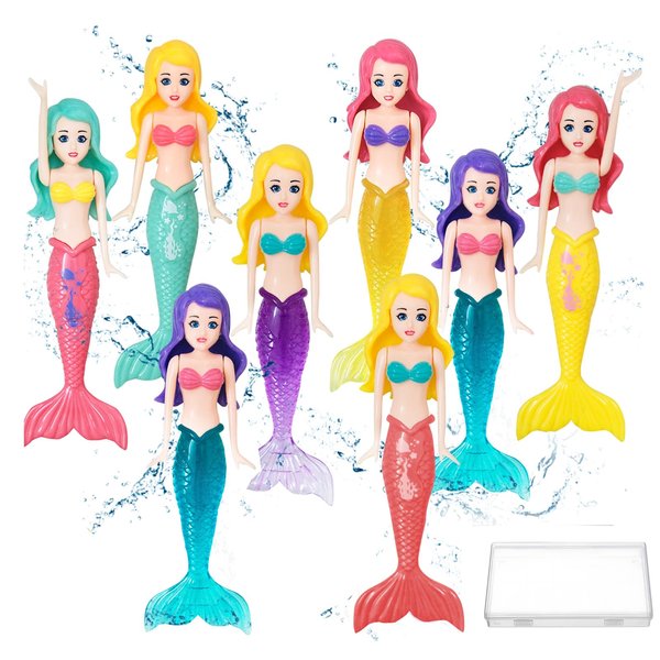 YONEEKSS 8 PCS Mermaid Dive Toys Colorful Underwater Swimming Pool Dive Toys Set Bath Toys for Kids Children (Color Random)