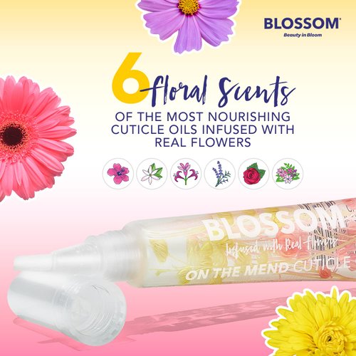 Blossom On the Mend Restoring Scented Portable Cuticle Oil Tube for Travel with Brush Tip, Infused with Real Flowers, 0.34 fl. oz/10ml, Hibiscus