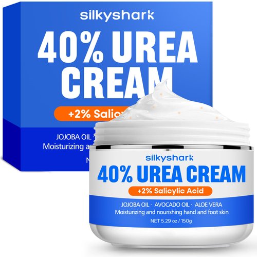 SilkyShark Urea Cream 40% + Salicylic Acid 2%, Urea Foot Cream with Jojoba Oil, Avocado Oil, and Aloe Vera for Foot Dry Cracked Heels, Knees, Elbows, Hands Repair Treatment, Deep Moisturizes Skin