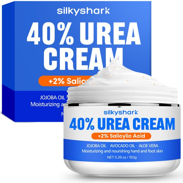 SilkyShark Urea Cream 40% + Salicylic Acid 2%, Urea Foot Cream with Jojoba Oil, Avocado Oil, and Aloe Vera for Foot Dry Cracked Heels, Knees, Elbows, Hands Repair Treatment, Deep Moisturizes Skin