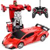 Blooming lilies Remote Control Car for Boys 4-7 8-12, Rc Cars Boys Toys Age 4-6 7 8-12, 1:18 RC Deformation Robot Car Toy with 360° Rotating & LEDs Lights- Transform Robot Car Gifts-Red