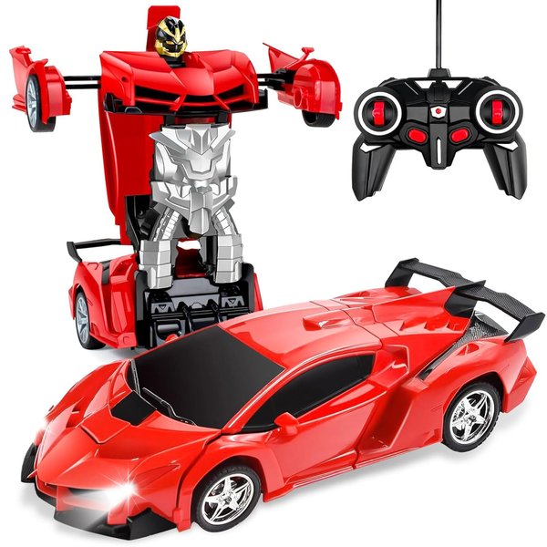 Blooming lilies Remote Control Car for Boys 4-7 8-12, Rc Cars Boys Toys Age 4-6 7 8-12, 1:18 RC Deformation Robot Car Toy with 360° Rotating & LEDs Lights- Transform Robot Car Gifts-Red