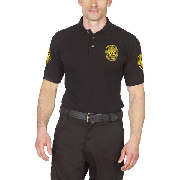HOI Security Polo Shirt 100% Cotton Pre-Shrunk Deluxe Black with Gold Letters (L)