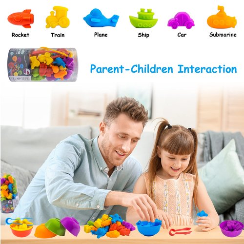 ABCaptain Counting Transport Matching Game with Sorting Cups, Color Classification and Sensory Training Preschool Educational Learning Toys Gift for Toddlers Kids Boys Girls Ages 3 4 5 6 +