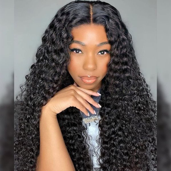 ISEE Water Wave Human Hair Wigs 180% Density Kinky Curly Type 4C Edges Hairline 13X4 Lace Front Wigs Transparent Lace Frontal Wigs Human Hair with Curly Baby Hair (16 Inch)