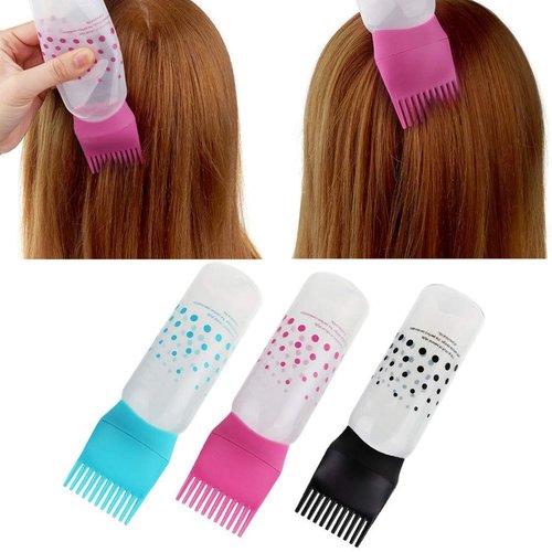 A Set of 3pcs Hair Dye Bottle Applicator Root Comb Applicator Bottle Hair Coloring Dye Scalp Salon Hair Coloring Tool Accessories(pink,blue,rose red)