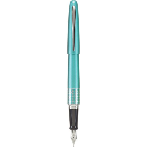 PILOT MR Retro Pop Collection Fountain Pen in Gift Box, Turquoise Barrel with Dots Accent, Fine Point Stainless Steel Nib, Refillable Black Ink (91436)