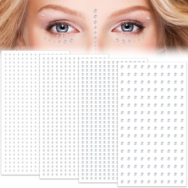 Isslly 4 Sheets Rhinestone Stickers, Colorful Face Gems Stick on, Face Jewels Stick on Eyes, Face, Hair, Nails, Body, Phone Case and More