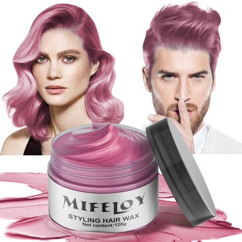 Pink Temporary Hair Color Wax 4.23 oz, Instant Natural Hairstyle Cream Dye, Washable Styling Pomades for Girls Women Youth, Disposable Coloring Mud for Party Cosplay DIY Halloween