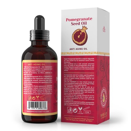 Morgan Cosmetics 100% Pure Organic Pomegranate Seed Oil - Pomegranate Oil for Skin – Unrefined and Cold Pressed Skin Oil - Leven Rose Oil Heals Skin, Diminishes Fine Lines and Wrinkles (2 FL. Oz)