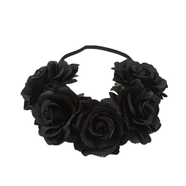DNHCLL Rose Flower Crown Fake Flower Crowns Headbands For Women Girl Rose Floral Head Piece Hair Crown Pet Headband Flower Wreath (Black)