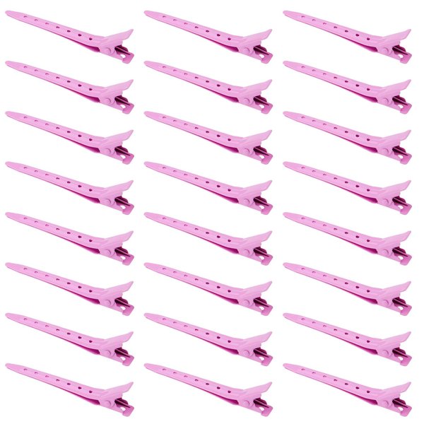 24 Packs Duck Bill Clips, Bantoye 2.75 Inches Rustproof Metal Alligator Curl Clips with Holes for Hair Styling, Hair Coloring, Pink
