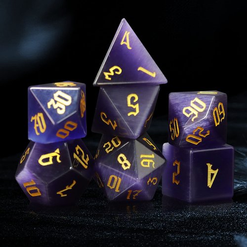 LUCKY-M Cat Eye Gemstone DND Dice, D and D Dice Set for Dungeons and Dragons, Stone Dice D&D Accessories RPG Dice MTG Tabletop Games DND Gift(Purple)