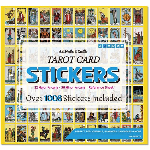 Joyppy Mini Tarot Stickers for Journaling - 1008 PCS Tarot Card Stickers Based on Rider Waite Tarot Deck - 1.25" x 0.78" - Clear Printing & Glossy Finish – 4 Tarot Cheat Sheets Included