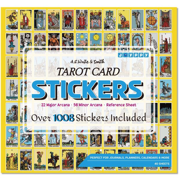 Joyppy Mini Tarot Stickers for Journaling - 1008 PCS Tarot Card Stickers Based on Rider Waite Tarot Deck - 1.25" x 0.78" - Clear Printing & Glossy Finish – 4 Tarot Cheat Sheets Included