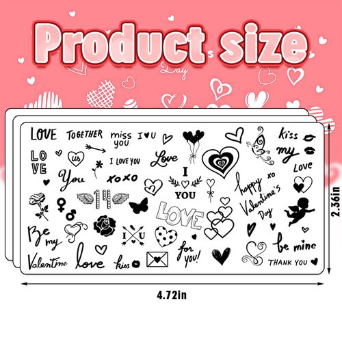 Glodecart 6pcs Valentine's Day Nail Stamping Plates for Women Nail Art, Stainless Steel Heart Romantic Nail Plates Template Set for DIY Valentine's Day Nail Decoration Love-Themed Nail Plates Designs