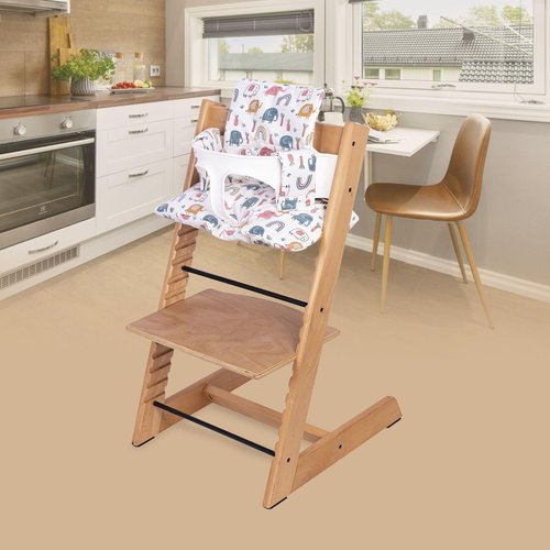 DADOUMAN Waterproof & Extra Padded Dining Chair Seat Cushion, Wipe Clean Cushion for Stokke Tripp Trapp High Chair, 18" L x 11" W, Cartoon Printing Each (Colorful Elephants)