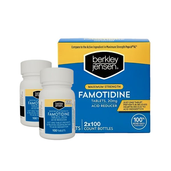 Berkley Jensen Maximum Strength Famotidine 20 mg - Acid Reducer Tablets to Relieve Meal-Induced Heartburn & Acid Indigestion Symptoms, All-Day Heartburn Prevention & Relief,100 Count ( Pack of 2 )