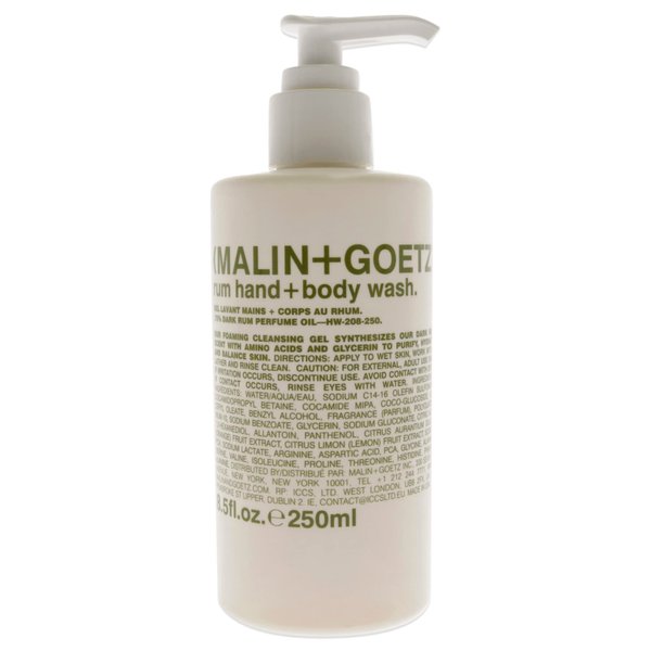 Malin + Goetz Rum Hand & Body Wash, 8.5 Fl. Oz. – Men & Women Natural Body Wash For All Skin Types, Foaming Hydrating Cleansing Gel, Cruelty-Free & Vegan