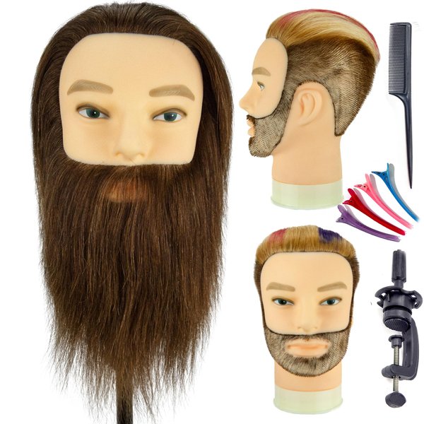 simnient Male Mannequin Head with Beard,Training Head,100% Real Human Hair for Hairdressers Manikin Head for Hair Styling and Practice,Hair Stylists,Cosmetologist,Barber Shop,Cosmetology School