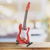 Wooden Miniature Guitar, Miniature Ornaments Guitar Decoration Mini Electric Guitar with Stand Decorative Dollhouse Accessories Mini Musical Ornaments (Red)