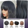 curldiva Blue Short Bob Wave Wigs Synthetic Hair Cosplay Wig with Bangs Loose Curly Shoulder Length Blue-grey Colorful Natural Wave Wig for Women Blue Haze Costume Wig