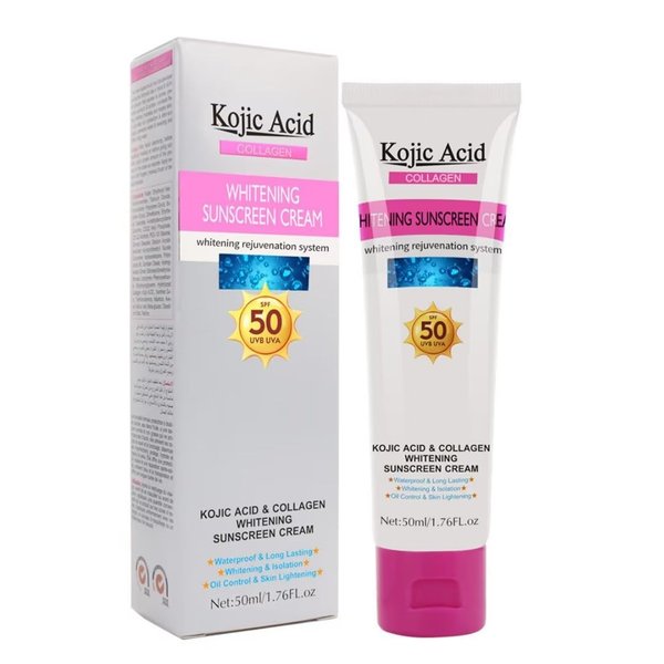 Relief Sun Organic Sunscreen SPF50,Kojic Acid & Collagen Sunscreen Cream,Lightweight Oil Free Formula Face Sunscreen for Acne Prone Skin,Moisturizer for Face and Body,Non-Greasy,Non Allergenic(50ml)