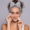 2 Pack Spa Headband ,Bowknot Coral Fleece Elastic Headband With 2 Silicone Face Mask Brush,for Women Girls Washing Face Beauty Skincare And Sports. (Gray,Pink)
