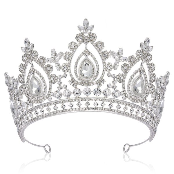 SWEETV Queen Crown for Women,Wedding Tiara for Bride,Princess Tiara,Quinceanera Pageant Crown Diadem,Crystal Headpiece for Birthday Prom,Silver