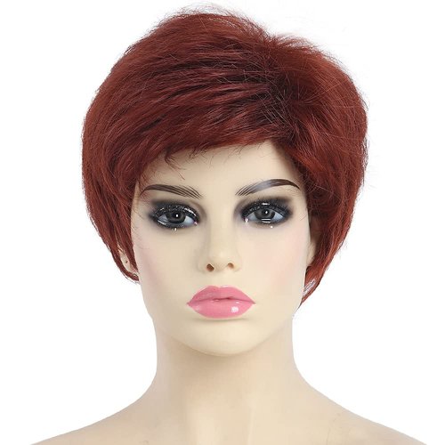 SYXLCYGG Short Wig Old Lady Wigs Auburn Wig Ladies Wavy Synthetic Older Womens Hair Wigs Fluffy Full But Very Thin Only 2.7 OZ Free Wig Cap