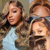 Ureko Ombre Lace Front Wig Human Hair SKINLIKE Real HD Lace Front Wigs Body Wave Wig Pre Plucked P4/27 Highlight Wigs Human Hair 13x4 Frontal Wigs Human Hair For Women 20Inch,200% Density