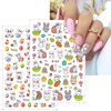 8 Sheets Easter Nail Art Stickers Cute Bunny Eggs Chick Flower Nail Decals 3D Self-Adhesive Easter Egg Rabbit Chicken Nail Design Stickers Nail Decoration for Women DIY Manicure Supplies Accessories