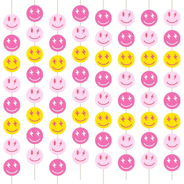 Ctosree 8 Pcs Birthday Party Decorations Preppy Smile Face Banner Bear Butterfly Mexican Hanging Banners for Female Bachelorette Birthday Carnival Party Supplies(Smile Face)