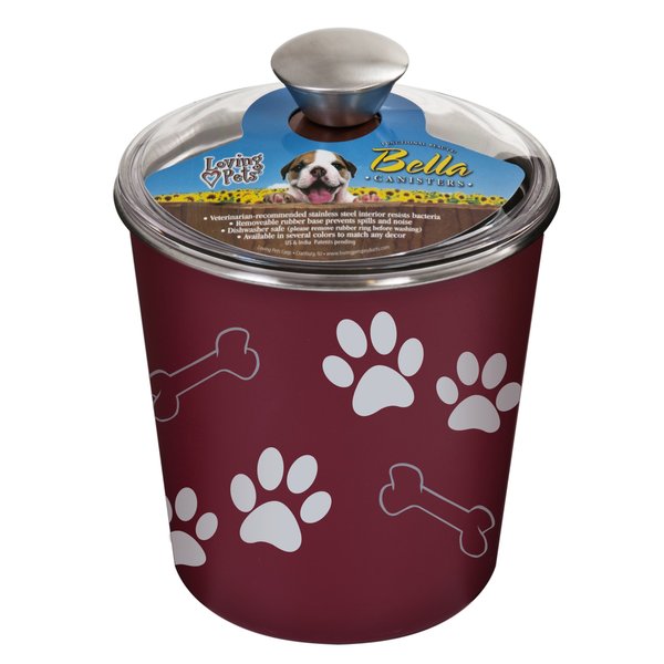 Loving Pets Bella Dog Bowl Canister/Treat Container, Merlot