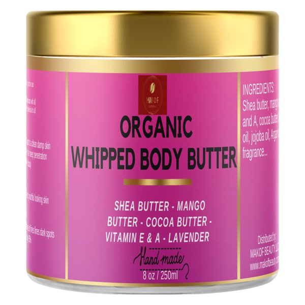 MAKOF BEAUTY Body butter cream for dry skin, cocoa butter body cream with shea butter and coconut oil, deeply moisturizing and nourishing, 8 fl oz (pack of 1)