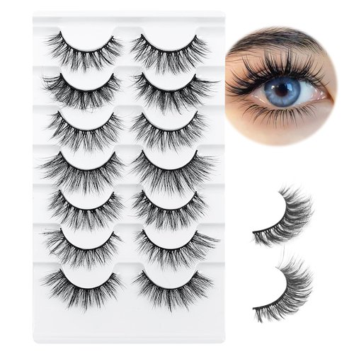 Doladaes False Eyelashes Mink Lashes Fluffy, Wispy Lashes Natural, Fluffy Lashes Wispy, Natural Fake Lashes, Eye Lashes Pack Natural Lash Strips 7 Pairs